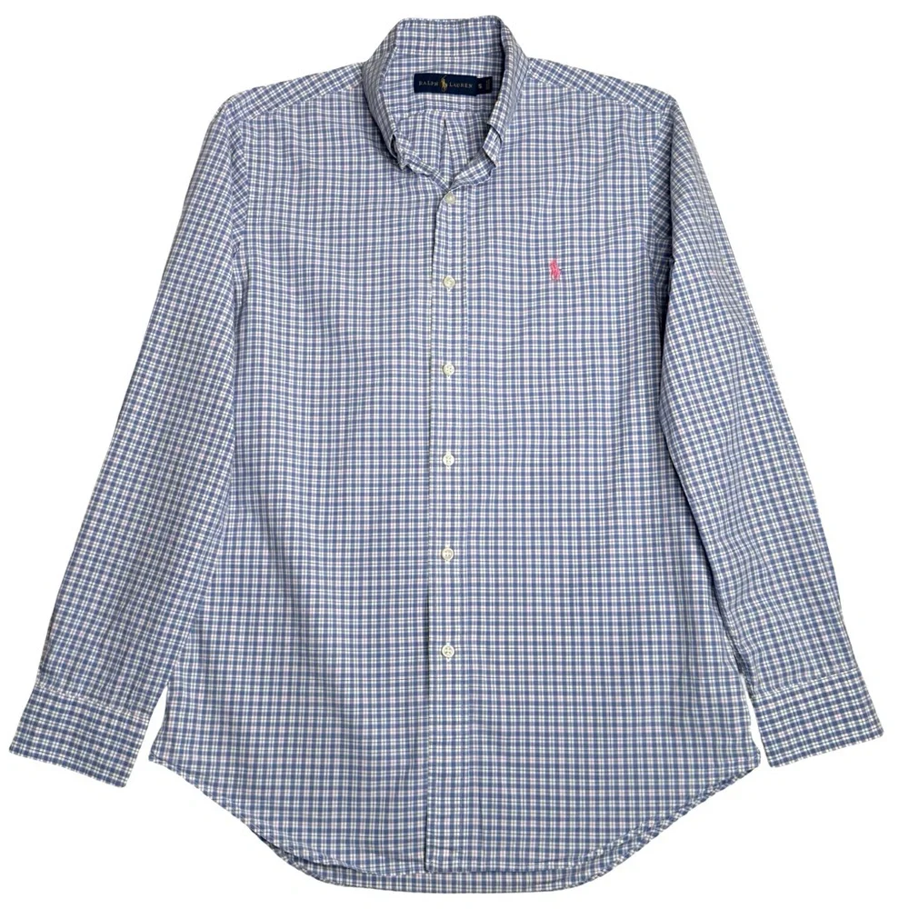 Ralph Lauren Blue Plaid Button Down Shirt -‎ Pink Pony Men’s Sz Small